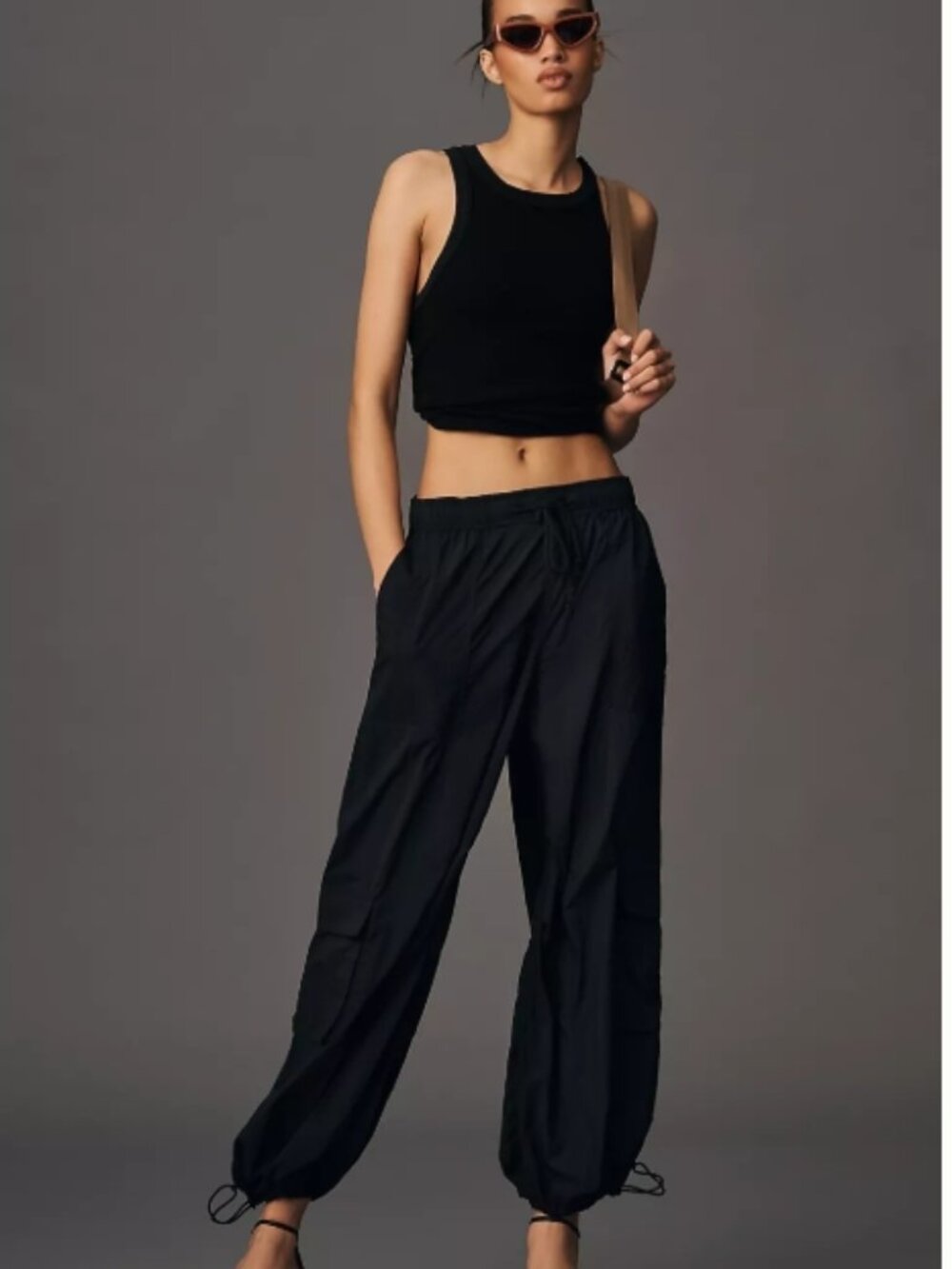 NWT Anthropologie Daily Practice Base Jump Parachute Trousers Black Pants Size S